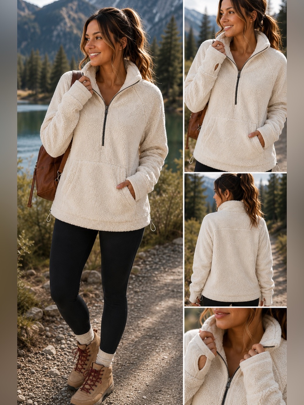 Chelsea DeBoer Lily & Lottie Cream Sherpa Half Zip Pullover M Thumbhole Cozy